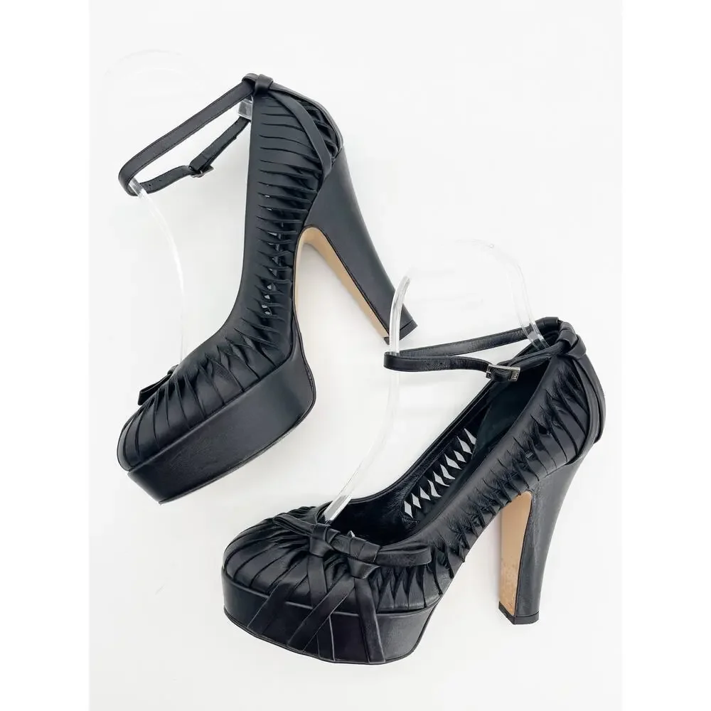 Christian Dior Galliano Fall 2007 Black Ankle Strap Bow Platform Heels EU 36.5